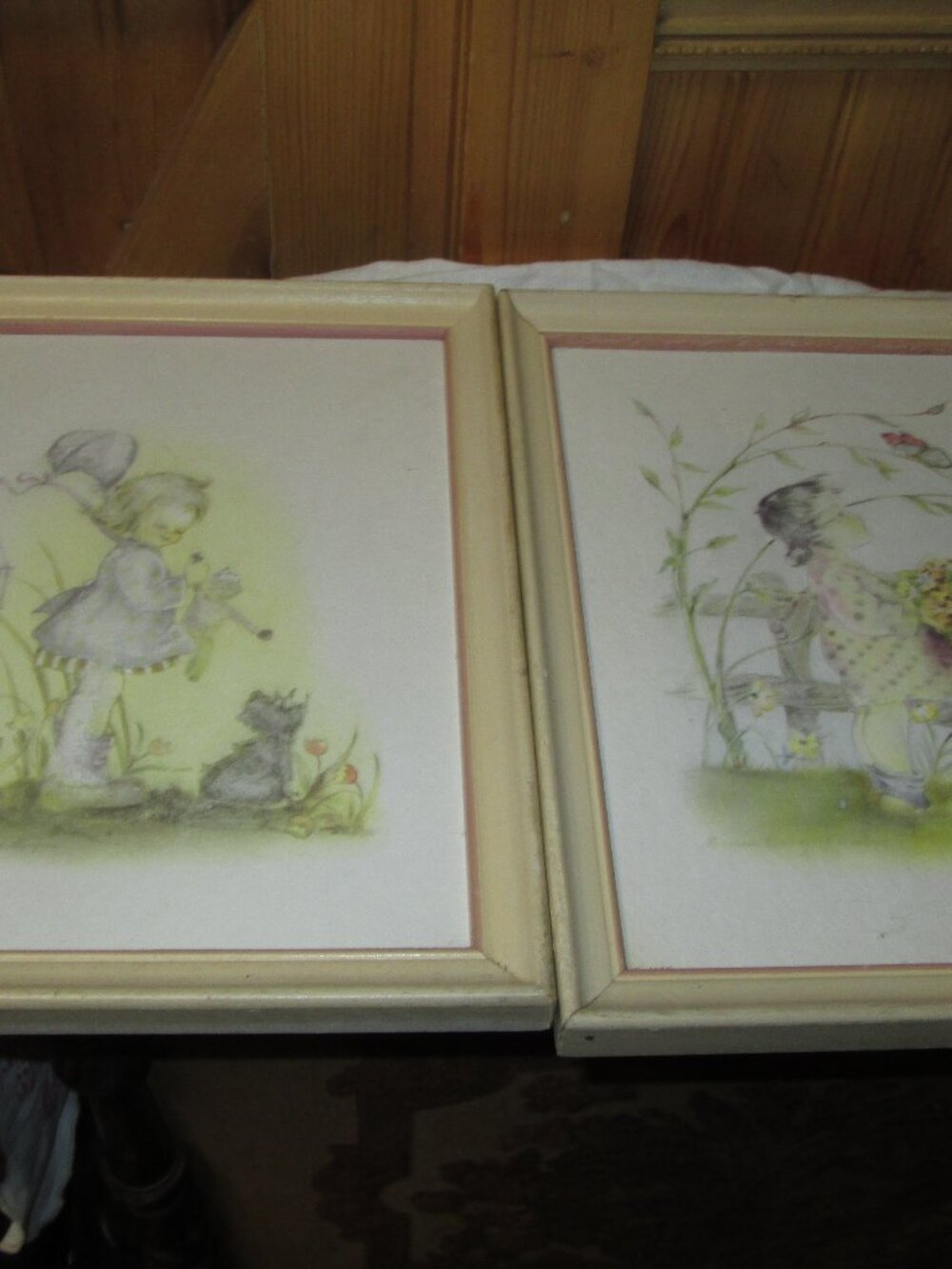 set of 2 3D art by Marion Bradford Burgess signed Little Girl chasing butterfly